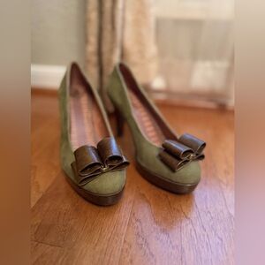 Anthropologie Miss Albright Olive Suede Heels
